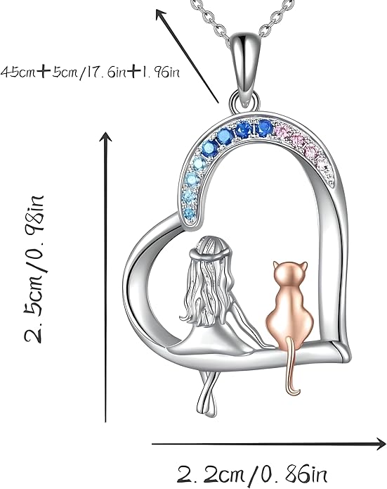 Cute Heart Necklace, With Black Cat - Charming Cat Heart in Rose Gold - Stylish Gift for Women & Party Accessory