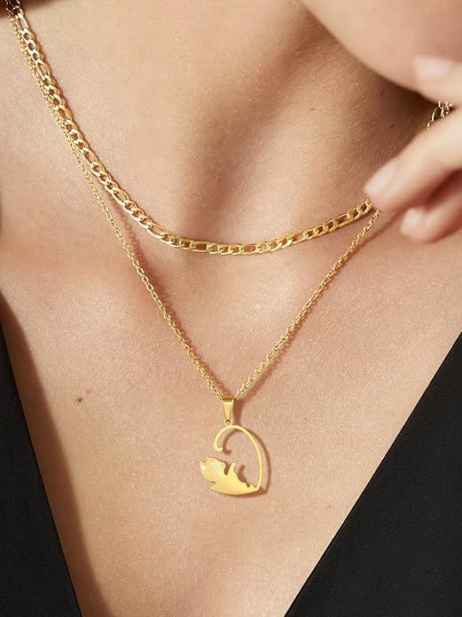 U7 Cat Pendant Necklace for Women Stainless Steel Cute Kitty Cat Jewelry Gift