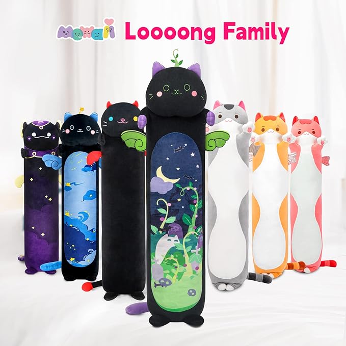 Artist-Designed Ultra Soft Long Cat Plush Body Pillow, Extra Stuffing for Comfort, Premium Quality Stuffed Animal Gift for Girlfriend or Cat Lovers (Night 36 Inch)