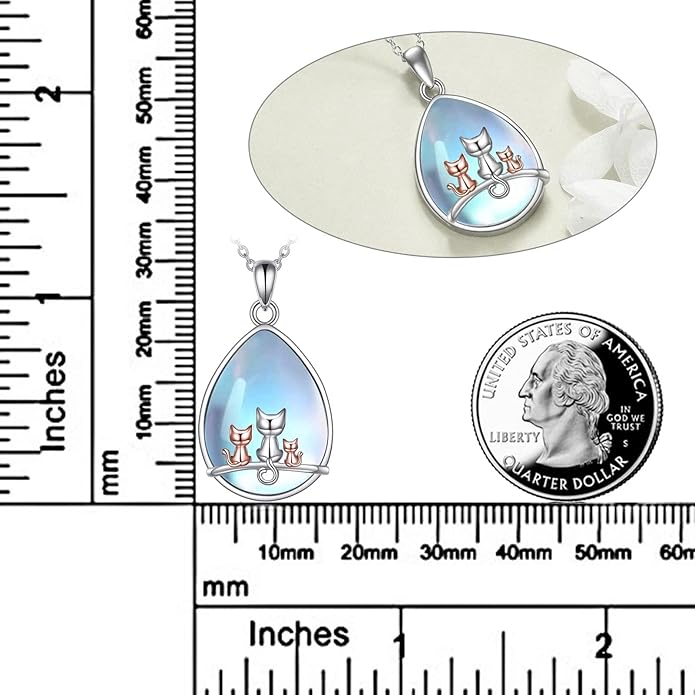 POPLYKE Cat/Family Cat Necklace for Women 925 Sterling Silver Celtic Moon Cat Wiccan Jewelry for Wife