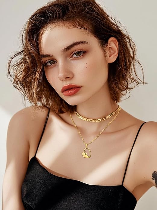 U7 Cat Pendant Necklace for Women Stainless Steel Cute Kitty Cat Jewelry Gift