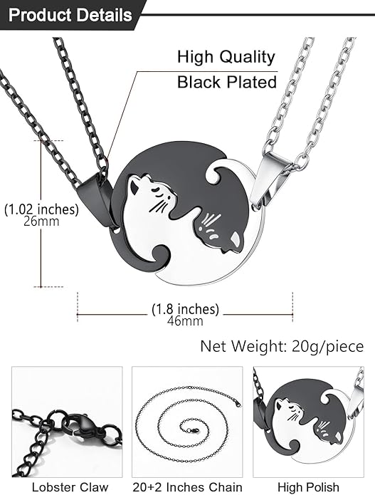 U7 Cat Pendant Necklace for Women Stainless Steel Cute Kitty Cat Jewelry Gift