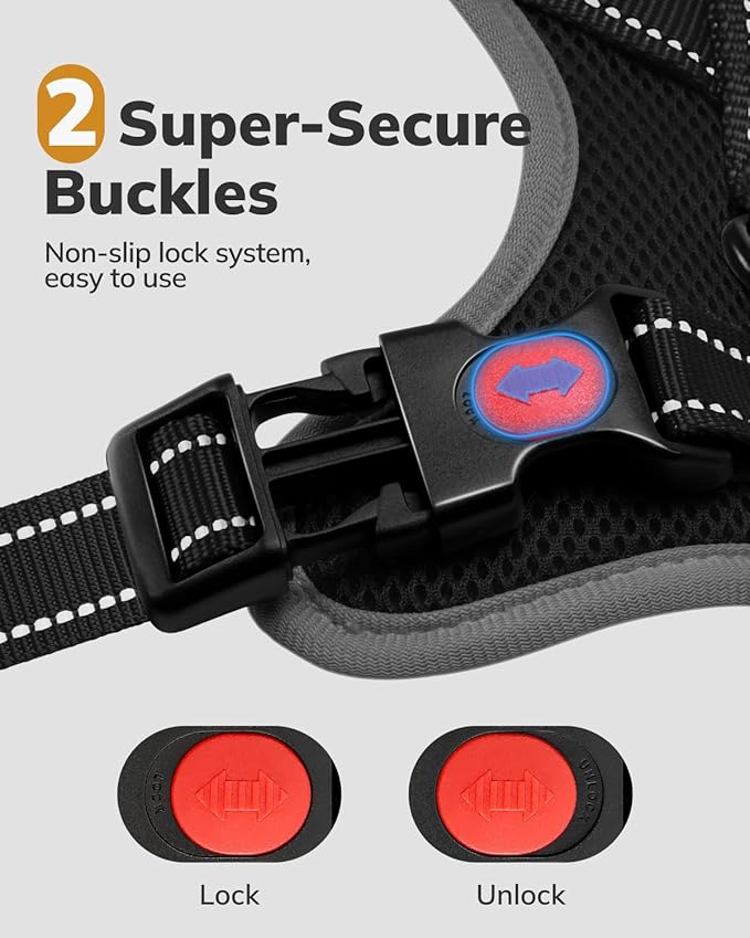 MIDOG No-Pull Dog Harness | Adjustable & Reflective Pet Harness Leash Set for Small Medium Large Dogs Walking, Training| No Choke, Front Clip, Soft Padded Vest with Easy Control Handle - Black, L