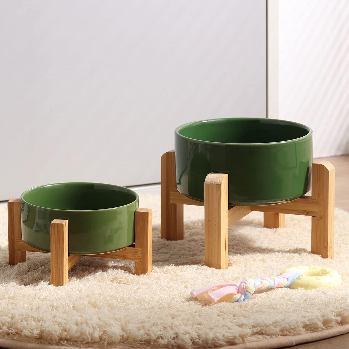 Petygooing Rust Green Elevated/Raised Ceramic Dog Bowl for Small Breeds, Dog Food Water Dish with Stand,Pet Feeding Bowl with Anti Slip Rubber for Cats and Small Dogs Puppy 13.5 OZ (5.1In / 1.7 Cups)