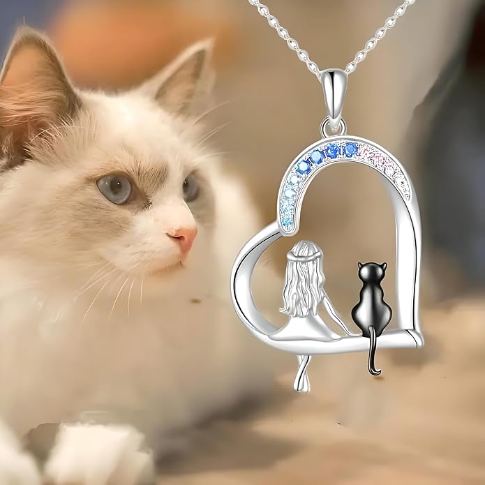 Cute Heart Necklace, With Black Cat - Charming Cat Heart in Rose Gold - Stylish Gift for Women & Party Accessory