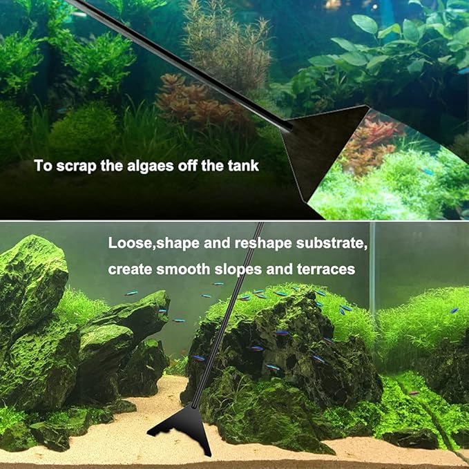4Pcs Aquascaping Tools Kit, Long Stainless Steel Aquarium Plant Tools with Black Anti-rust Coating, Aquarium Tweezers, Scissors, and Scrapers for Aquascaping Cleaning(Magnetic Tool Holder)
