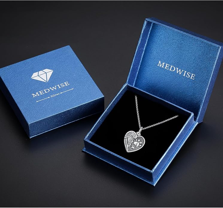 MEDWISE Wing/Wolf/Compass Urn Necklace for Ashes 925 Sterling Silver Necklace Guardian Angel Ashes Keepsake Memorial Urn Pendant Pet Cremation Jewelry for Ashes Memorial Jewelry for Dog Cat Pet Men