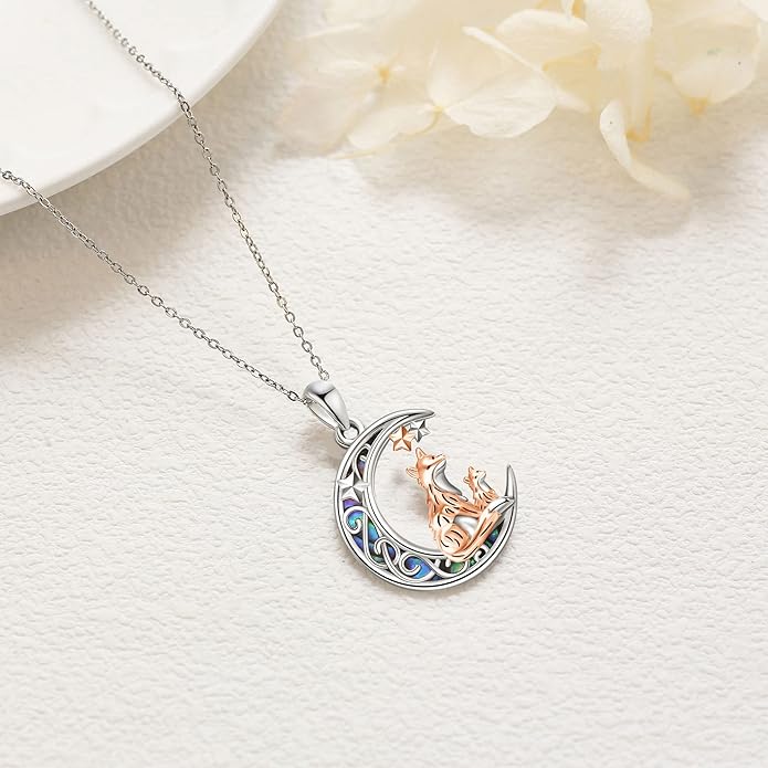 Sterling Silver Cute Animal Pendant Necklace Fox/Snake/Unicorn/Owl on Moon/Rabbit/Horse Necklace Jewelry Gifts for Women Mom Sister