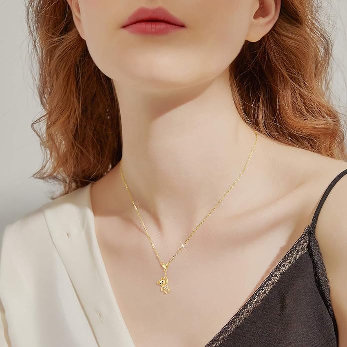 WSX 14K Real Gold Animal Necklace for Women, Bear/Cat/Rabbit/Elephant/Horse Pendant Charm Jewelry Gifts Mother Day Valentine Christmas