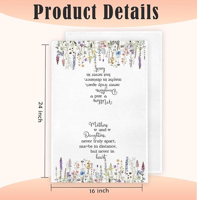 Mothers and Daughters Kitchen Towels Decorative, for Mom Dish Towels, Best Mom Birthday Gifts Hand Towels Drying Cloth for Kitchen Bathroom Decor, 16x24 Inch