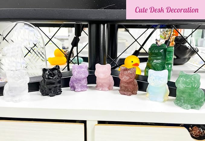 DUQGUHO Cat Decor Clear Quartz Cat Crystal Figurines Crystals Gifts for Cat Lovers Men Women Lucky Cute Cat Statue for Room Desk Decor 1PC
