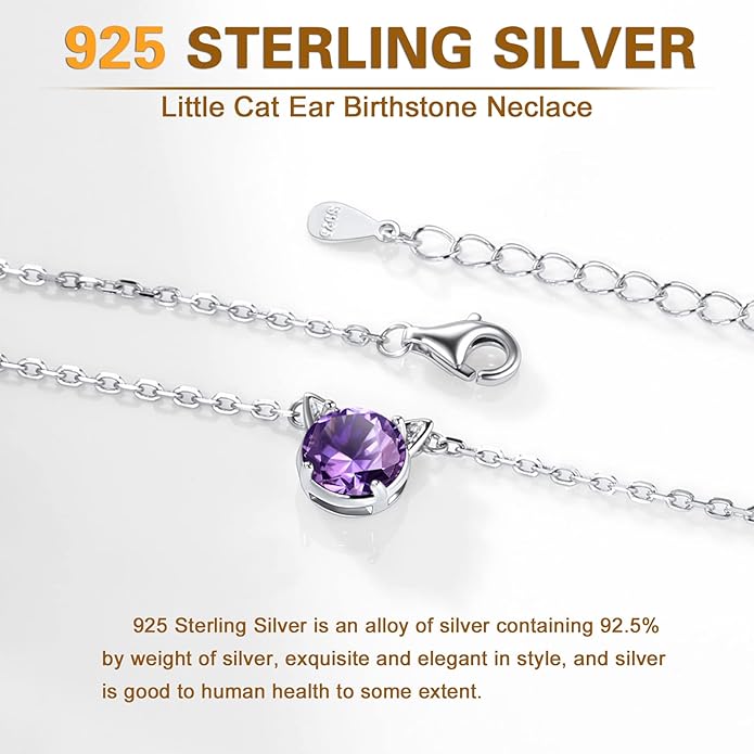 SILVERCUTE Sterling Silver Birthstone Necklace for Women,Dainty Silver Pendant Necklace with Round Cubic Zirconia,16"-18"