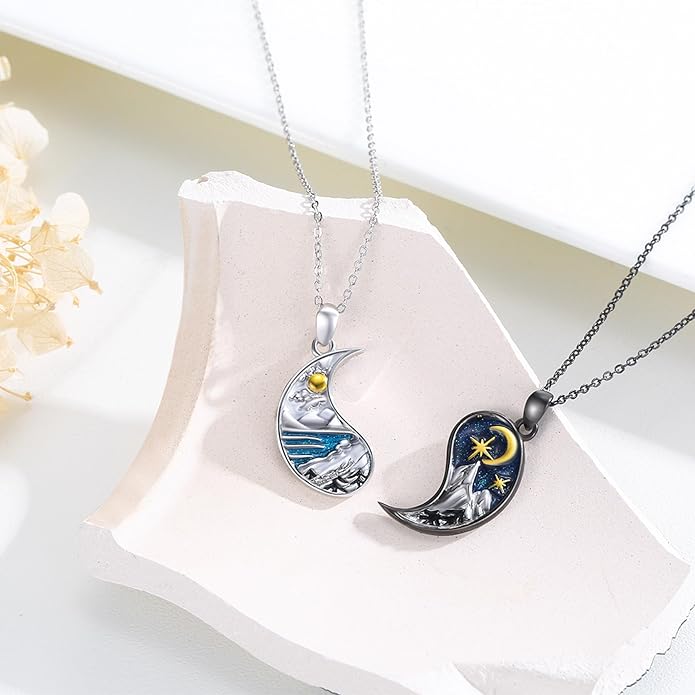 Yin Yang Matching Jewelry Set 925 Sterling Silver Yin Yang Friendship Couples BFF Pendant Necklace Jewelry for Her Him Women Men
