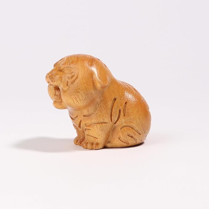 Tiger Wooden Figurine,Miniature Wood Gift Handmade Art Carved Small Animal Statue,Desk Decoration Lovely Gift Home Decor Table Living Room Bedroom Desktop Bookshelf Garden Decoration