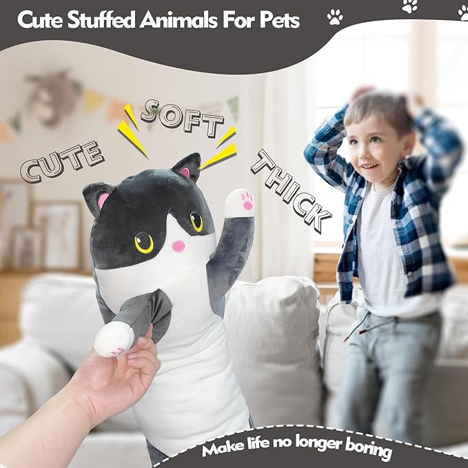 Long Cat Plush Pillow, 19.6in Cute Black Cat Plushie Stuffed Animals Body Pillow, Kawaii Kitten Soft Plushie Doll Toy Birthday Gift for Kids Girlfriend