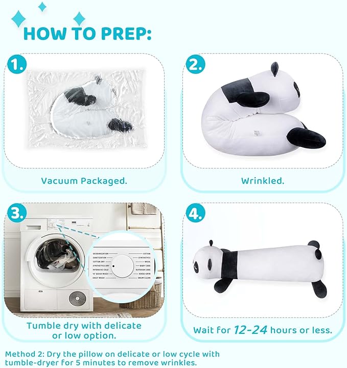 Panda Plush Body Pillow, 25” Panda Stuffed Animal Squishy, Cute Plushies Cuddle Pillows for Kids, Long Pillow Plush Toys, Birthday Gifts for Women, Girls and Males