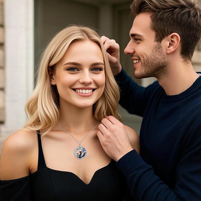 TIGER RIDER Moon Cat Necklace 925 Sterling Silver Blue Butterfly Black Jewelry Gifts Birthday Christmas Gifts for Women Wife Cat Lovers