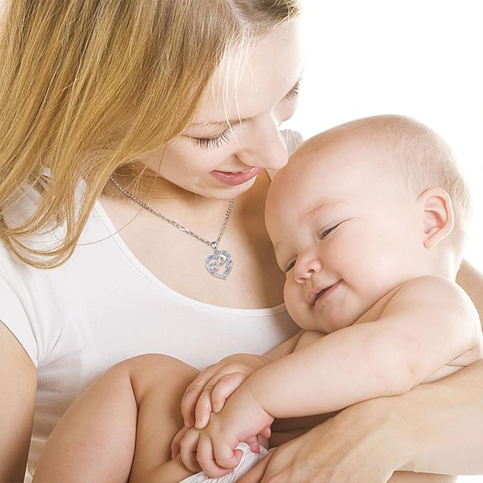 EUDORA Sterling Silver Mother Daughter Necklace for Women, Mama Son Daughter Necklace Pendant for Mom and Daughter,Mom Jewelry from Daughter Mother's Day Gift for Mother Daughter Aunt Grandma