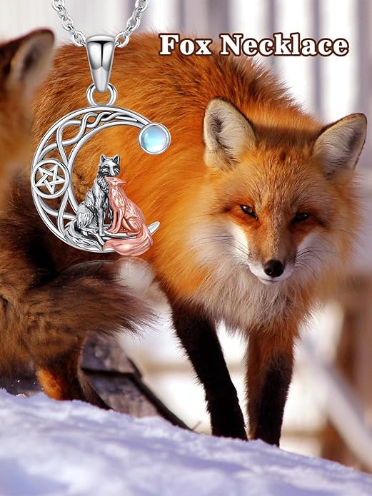 Black Cat/Dragon/Fox/Wolf Necklace 925 Sterling Silver Celtic Moon Pentagram Pendant Gothic Jewelry Goth Halloween Gifts for Women