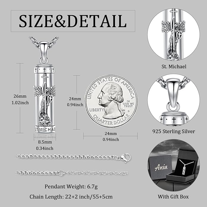 Aniu Cremation Jewelry for Ashes S925 Sterling Silver Urn Necklace Memorial Necklace for Human Ashes of Loved Ones Keepsake Pendant for Men Women