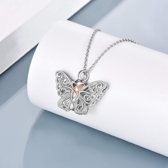 Butterfly/Dragonfly Urn Necklace for Ashes 925 Sterling Silver Celtic Knot Butterfly/Dragonfly Pendant Cremation Keepsake Necklace for Women Jewelry