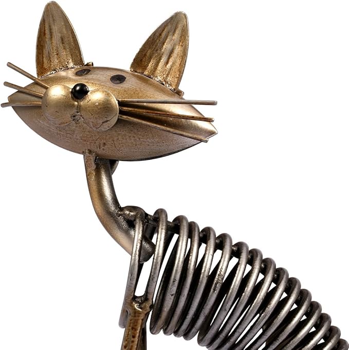 Tooarts Metal Sculpture Iron Art Cat Spring Handicraft Crafting Home Decoration Furnishing Craft