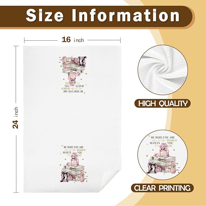 Pink and Gold Bathroom Decor Hand Towels Set of 2, Trendy Pink Fashion Floral Perfume Butterfly Decorative Hand Towels for Bathroom, Inspirational Gifts for Women, 16x24 Inch