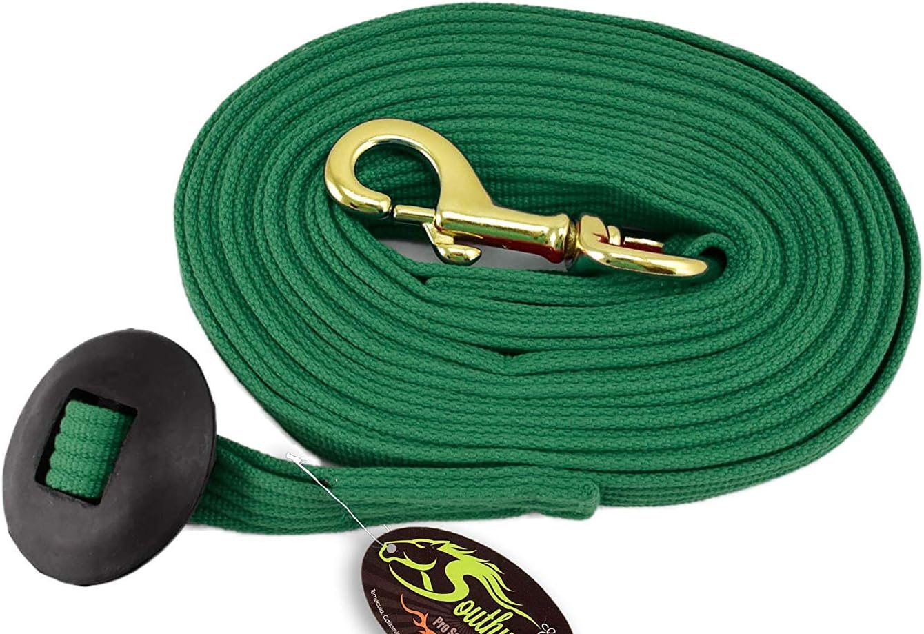 Southwestern Equine Lunge Line for Horses Cotton Horse Lunge Line with Bolt Snap & Rubber Stop (Hunter Green, 24')