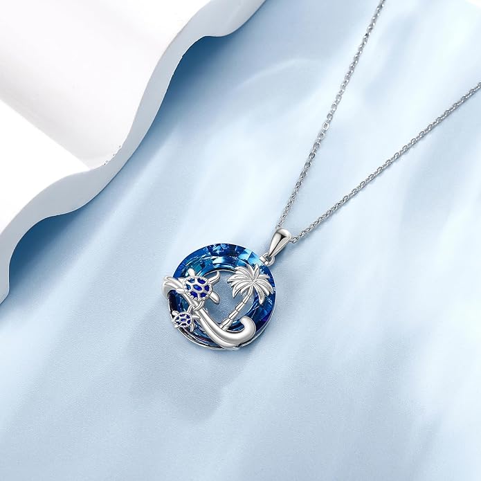 Turtle/Black Cat/Compass Necklace Sterling Silver Crystal Pendant Necklaces Cute Animal Jewerly for Women Mom