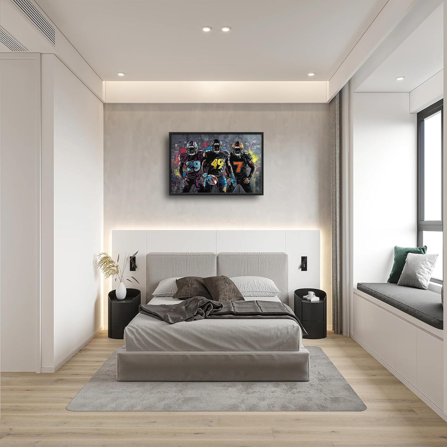 Large Rugby Player Wall Art for Living Room, Framed Oversized Graffiti Sport Wall Decor Cool Canvas Painting Pictures for Men Modern Artwork for Living Room Bathroom Bedroom Office Dining Room 36"x24"