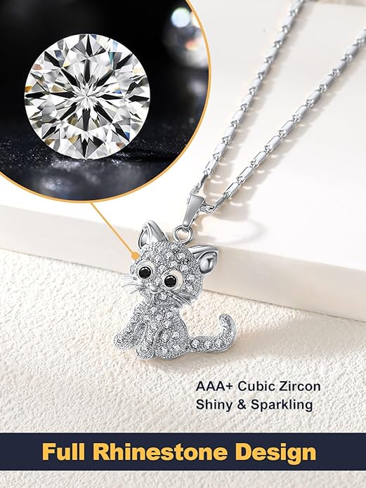 U7 Cat Pendant Necklace for Women Stainless Steel Cute Kitty Cat Jewelry Gift