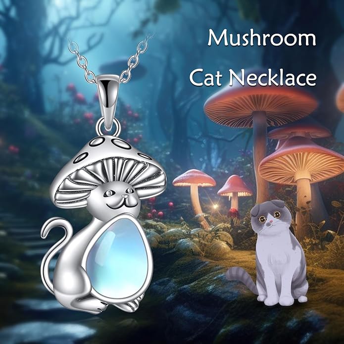 Teardrop Moss Agate/Turquoise/Moonstone/Larimar Mermaid/Fox/Cat Necklace Sterling Silver Pendant Necklace Jewelry Gifts for Women