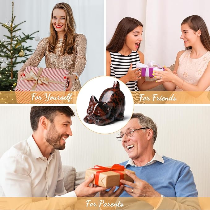 Red Obsidian Cat Crystal Statue Carved Room Decor Figurines for Natural Lazy Gemstones HomeCarved Sculpture Handcrafted Healing Stone Lucky Kitten Gifts for Cat Lovers