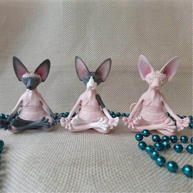 Sphynx Cat Meditate Collectible Figurines Zen Yoga Relaxed Pose Buddha Meditation Cat Statue for Home Office (Gray)