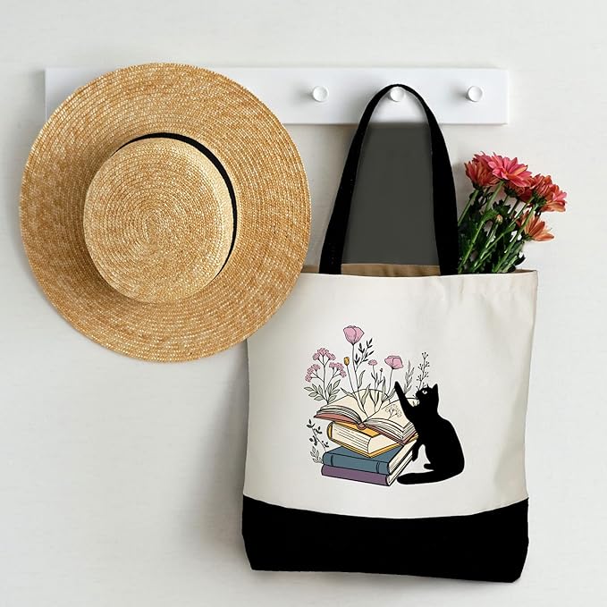 Cunno 2 Pcs Book Tote Bags Purse Set Book Lovers Gifts Canvas Tote Bags Librarian Bookish Birthday Gifts