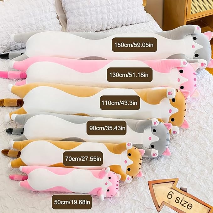 Long Cat Plush Pillow Soft Cat Hugging Pillow Stuffed Animal Pillow Cute Kitty Sleeping Throw Pillow Gift for Kids(90cm/35.43inch,Yellow