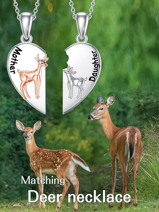 OCJ Mother Daughter Matching Necklaces 925 Sterling Silver Animals Matching Necklace for Mom Daughter 2 Pcs Matching Heart Pendant Birthday Mothers Day Gifts for Mom and Daughter