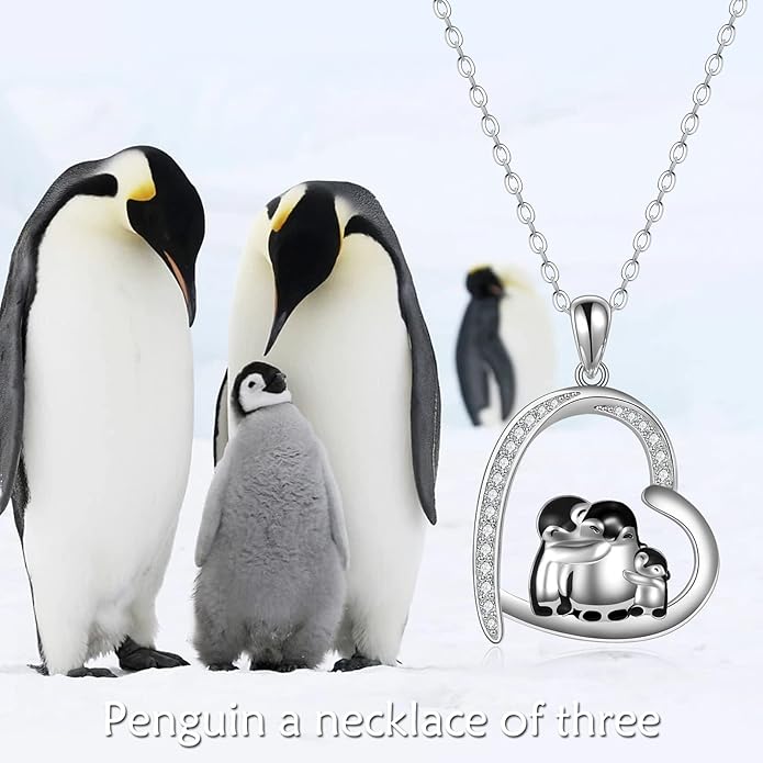 MONGAS Penguins/Guinea Pig/Pig/Fox/Corgi/Frog/Bunny/Koala8/Cow/French Bulldog Necklaces Penguin Gifts 925 Sterling Silver Hugging Penguins Cute Animal Jewelry for Women Sister
