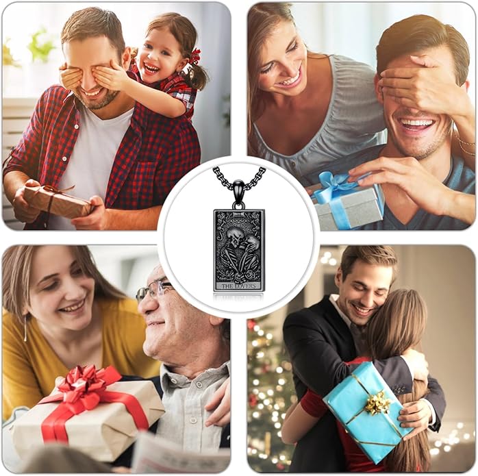 PELOVNY Tarot Card Necklace 925 Sterling Silver Skeleton Necklace The Sun Moon Star Strength Lovers Death Devil Fool Tarot Jewelry Christmas Birthday Gifts for Men Women Unisex