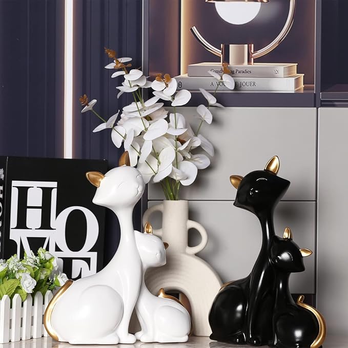 SHENGTIAN Cat Statue, Home Decor Mini Cat Figurines, Room Decor Matt Ceramic Small Cat Figurine, Give Cat Figurines for Cat Lovers (Black)