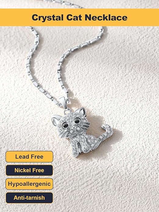 U7 Cat Pendant Necklace for Women Stainless Steel Cute Kitty Cat Jewelry Gift