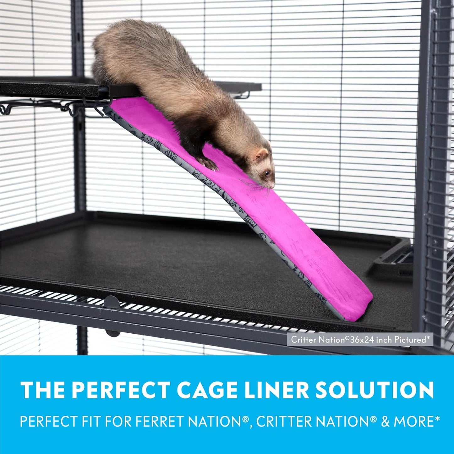 Paw Inspired Fitted Fleece Liner for Ferret Nation, Critter Nation Cage for Ferrets, Rats, Chinchillas, Hedgehogs & Other Small Animals (Pink, Ramp Cover)