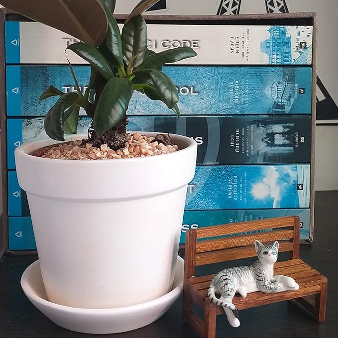 Ceramic Cat Figurine Relaxed Gray Tabby Porcelain Kitten Adorable Pet Kitty Collectible Miniatures Hand Painted Animal with Bench Home Decor or Gift