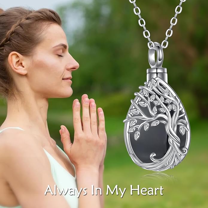 Tree of Life Urn Necklaces for Ashes 925 Sterling Silver Tree of Life Crystal Cremation Jewelry for Ashes Memory Jewelry for Women Men