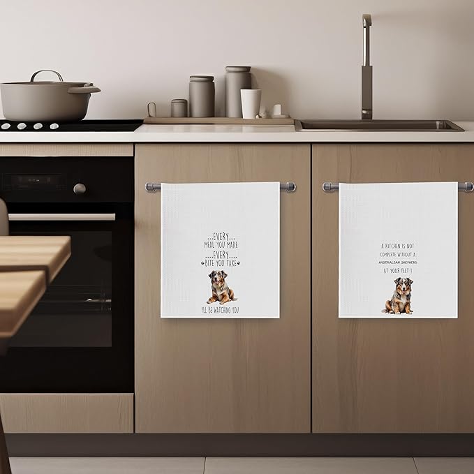 Australian Shepherd Dish Towels Set - Funny Australian Shepherd Decorative Waffle Kitchen Towels, Australian Shepherd Hand Tea Towels, Australian Shepherd Gifts (16×24 Inches, Set of 2)