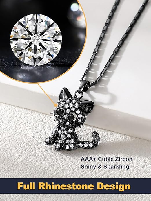 U7 Cat Pendant Necklace for Women Stainless Steel Cute Kitty Cat Jewelry Gift