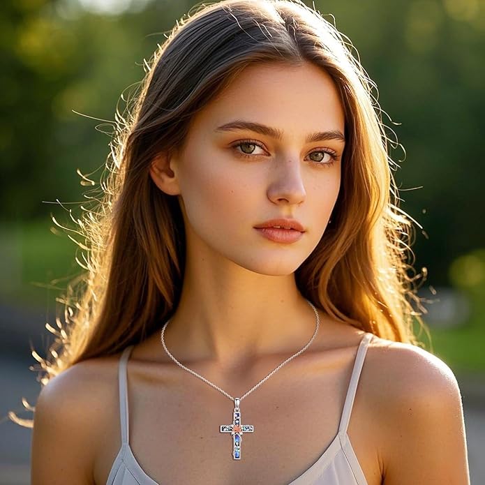 YFN Cross Necklace Sterling Silver Religious Cross Pendant Jewelry Christian Gifts for Women Men