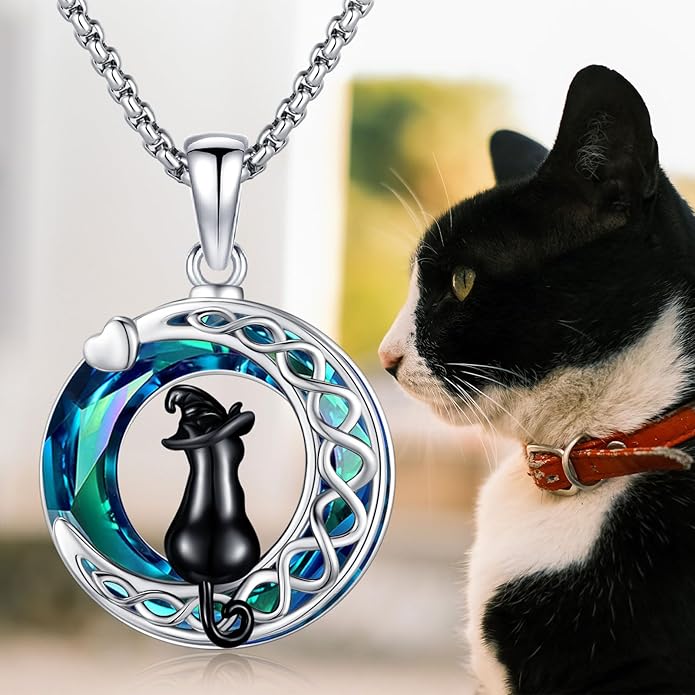 Black Cat/Dolphin/Bat Necklace Animal Pendant 925 Sterling Silver Cute Animal Jewelry Graduation Gifts for Women Men Animal Lovers Christmas Holiday Birthday Fathers Day