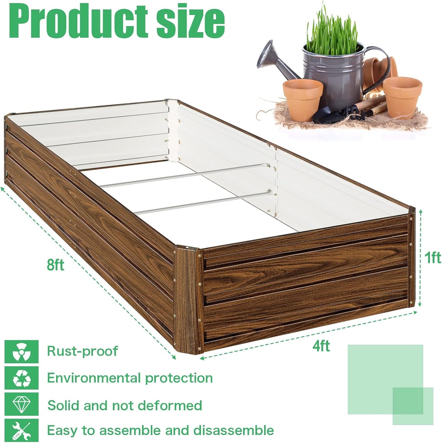 SnugNiture Galvanized Raised Garden Bed 8x4x1FT Outdoor Large Metal Planter Box Steel Kit for Planting Vegetables, Flowers