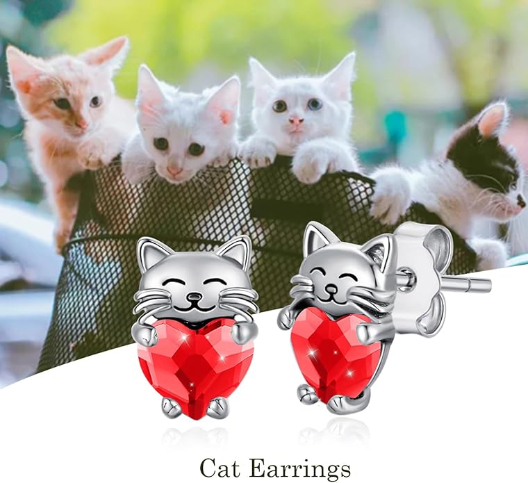 925 Sterling Silver Cat Earrings Cute Animal Kitten Stud Earrings cat Jewelry Gifts for Women Girls Hypoallergenic Earrings for Sensitive Ears
